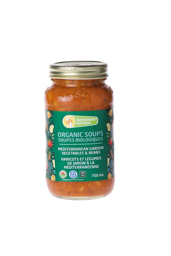 Organic Mediterranean Garden Vegetables & Beans soup in a 700 mL mason jar