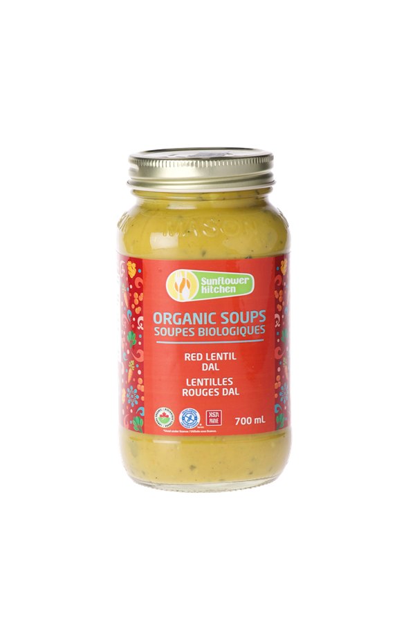 Organic Red Lentil Dal soup in a 700 mL mason jar